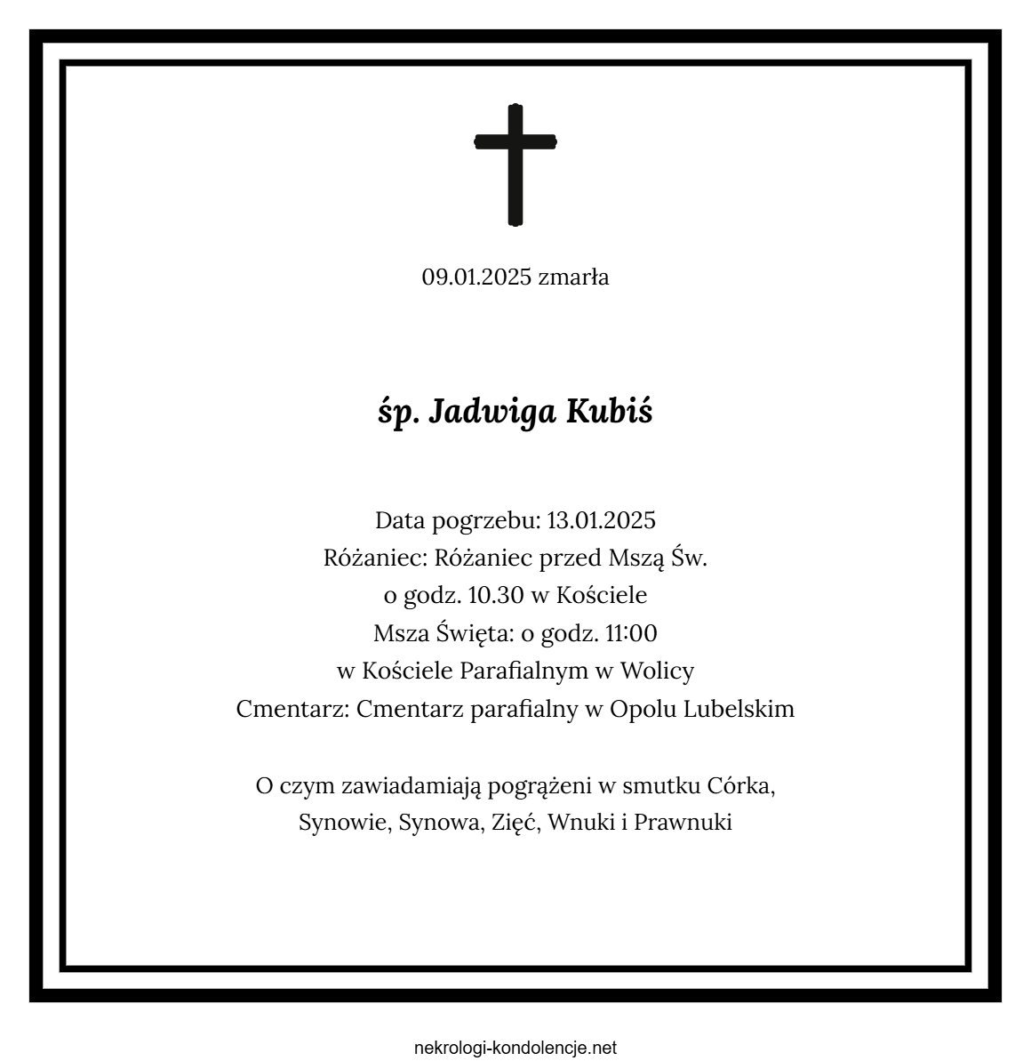 Nekrolog - Jadwiga Kubiś Nekrolog - Jadwiga Kubiś